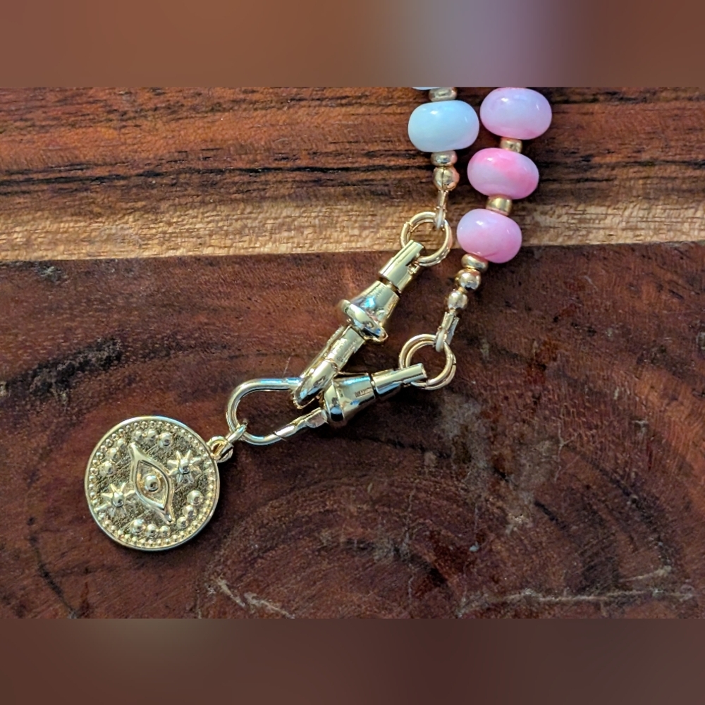 Colorful Beaded Necklace with Gold Charm - Picture 5 of 6